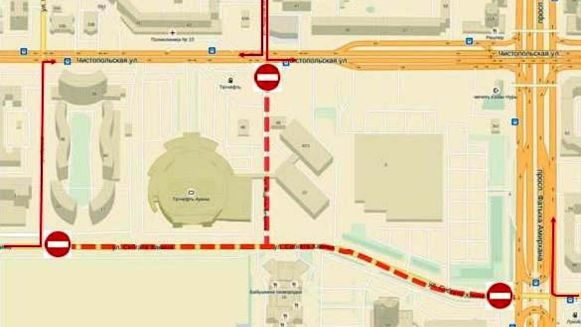 Сегодня в Казани ограничено движение по ул.Хакима и Бичурина